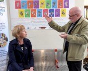 Gerald Townson in discussion with Wendy Morton MP at Bingley