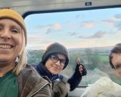 The outside it is beautiful team on the train!